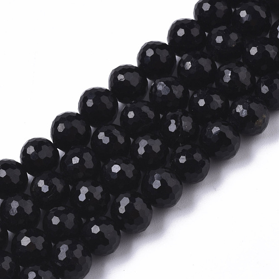 Naturelles tourmaline noire brins de perles, ronde, à facettes (64 facettes)