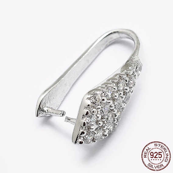925 Sterling Silver Micro Pave Cubic Zirconia Pendant Bails, Ice Pick & Pinch Bails, Rhombus