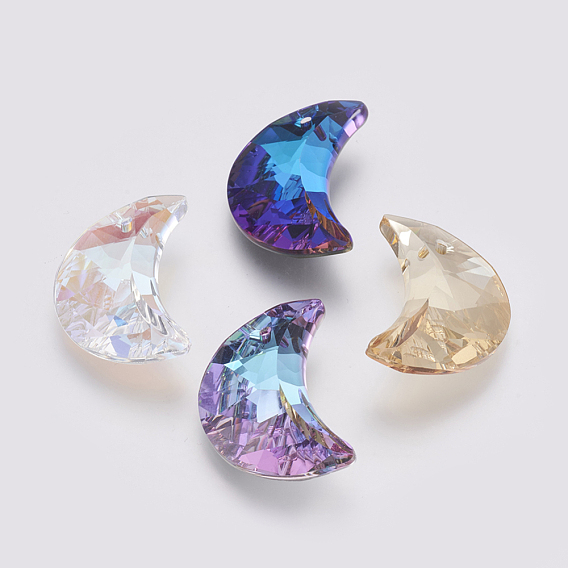 K9 Glass Rhinestone Pendants, Imitation Austrian Crystal, Faceted, Moon