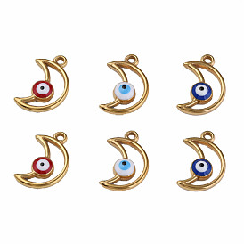 304 Stainless Steel Enamel Pendants, Moon with Evil Eye