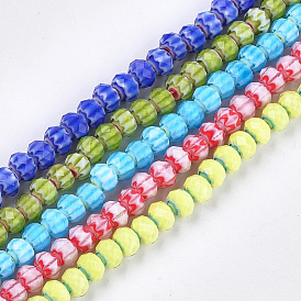 Glass Beads Strands, Faceted, Rondelle with Flower