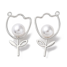 Eco-Friendly Alloy Pendants, with ABS Plastic Imitation Pearl Bead, Flower