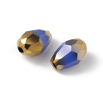 Electroplate Glass Beads, Half Golden Plated, Faceted, Teardrop