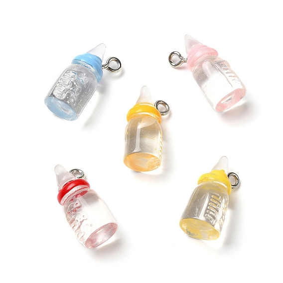 Pendentifs en résine transparente, charmes de bouteille de lait, avec boucles en alliage de zinc ton platine