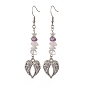 Alloy Charm with Natural Mixed Gemstone Chips Dangle Earrings, 304 Stainless Steel Long Drop Earrings for Women