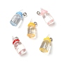 Transparent Resin Pendants, Milk Bottle Charms, with Platinum Tone Zinc Alloy Loops
