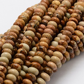 Rondelle naturelle image brins de perles de jaspe, 6x4mm, Trou: 1mm, Environ 105 pcs/chapelet, 15.74 pouce