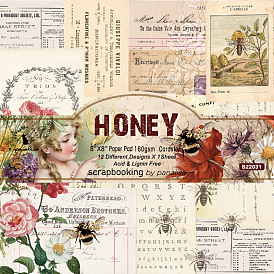 12 feuilles de papier scrapbooking rétro abeilles, pour scrapbook album bricolage, papier de fond, décoration de journal intime
