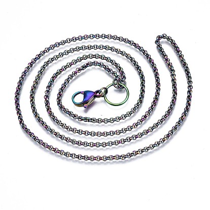 Revestimiento de iones (ip) 304 fabricación de collares de cadena rolo de acero inoxidable, con argollas y broche de langosta, arco iris