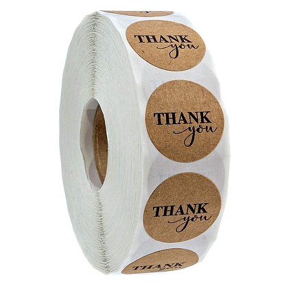 Thank You Stickers Roll, Round Kraft Paper Adhesive Labels, Decorative Sealing Stickers for Christmas Gifts, Wedding, Party