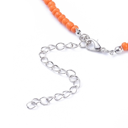 Semences de verre colliers de perles, avec fermoir pince de homard en alliage de zinc et rallonge de chaînes torsadées en fer