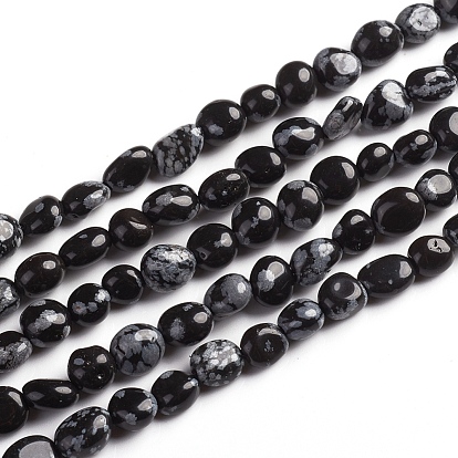 Natural Snowflake Obsidian Beads Strands, Tumbled Stone, Nuggets