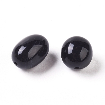 Perles d'onyx noir naturel, teints et chauffée, ovale