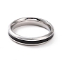Black Enamel Grooved Line Finger Ring, 201 Stainless Steel Jewelry for Women