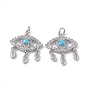 Brass Clear & Cyan Cubic Zirconia Pendants, with Jump Ring, Eye Charms