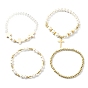 4 piezas 4 conjunto de pulseras elásticas con cuentas de vidrio y perlas de concha estilo, pulseras apilables con abalorios cruzados de latón para mujer