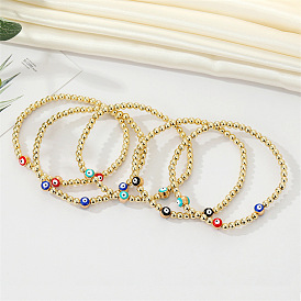 Vintage Ethnic Eye Bracelet with Golden Beads for Women - Turkish Evil Eye Charm Jewelry
