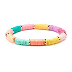 Bracelet extensible perles heishi hématite synthétique et argile polymère, bracelet yoga surf femme