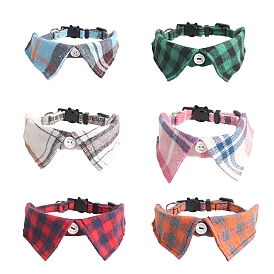 Adjustable Polycotton Pet Collars, Gentleman Style Dog Cat Choker Necklaces, Tartan Pattern Bow Tie