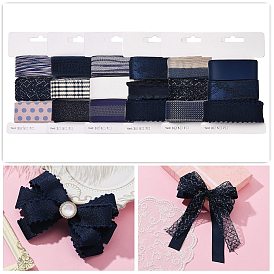 9 yards 3 styles ruban en polyester, pour le bricolage fait main, nœuds de cheveux et décoration de cadeaux, palette de couleurs bleu foncé