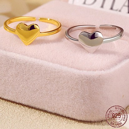 925 Sterling Silver Heart Open Cuff Rings, for Mother's Day, with 925 Stamp, Real 18K Gold/Platinum Plated