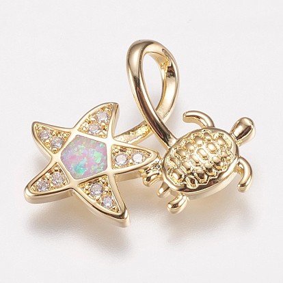 Brass Pendants, with Synthetic Opal, Turtle with Star