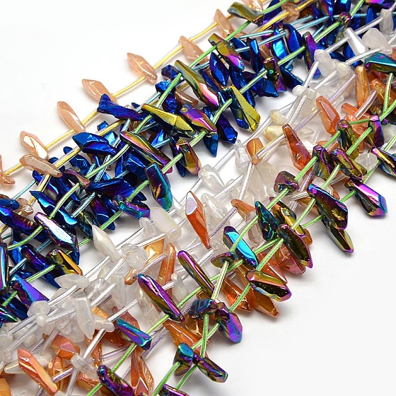Electroplate Gemstone Natural Quartz Crystal Beads Strands, Irregular Shape, 15~25x6~14x6~12mm, Hole: 1mm, about 25pcs/strand, 15.74 inch