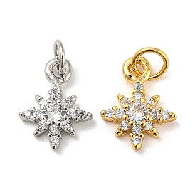 Rack Plating Brass Micro Pave Cubic Zirconia Pendants, with Jump Ring, Cadmium Free & Lead Free, Long-Lasting Plated, Snowflake