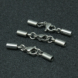 304 Stainless Steel Lobster Claw Clasps, with Tube Cord Ends