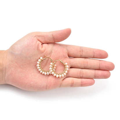 304 Stainless Steel Hoop Earrings, with Potato Natural Cultured Freshwater Pearls and Copper Wire, Ring Shape