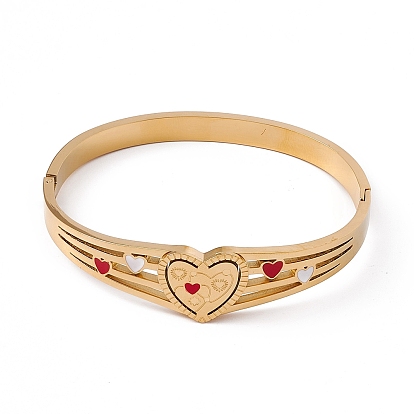 Jonc charnière coeur émail rouge, placage ionique (ip) 304 bijoux en acier inoxydable pour femmes
