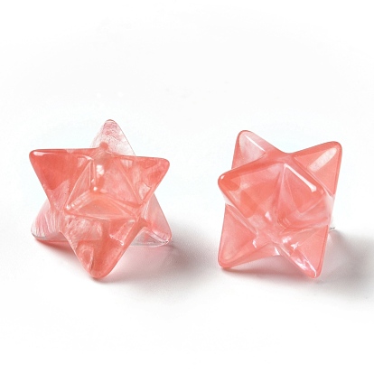 Cerise quartz perles de verre, pas de trous / non percés, Merkaba Star