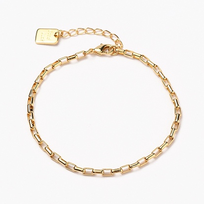 Brass Box Chain Bracelets, with Lobster Claw Clasps, Long-Lasting Plated, Word Good Luck