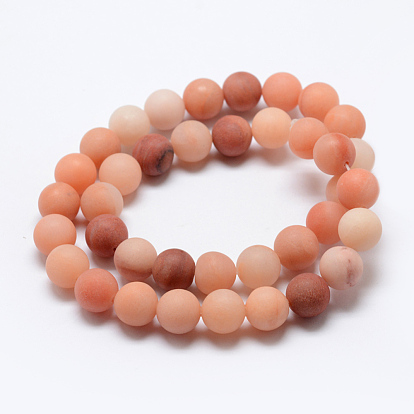Natural Orange Aventurine Beads Strands, Frosted, Round