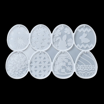 Moldes de silicona para decoración de colgantes diy, moldes de resina, huevo de pascua con corazón/conejo/flor