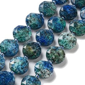 Natural Sesame Jasper/Kiwi Jasper Beads Strands, Imitation Chrysocolla, Faceted Hexagonal Cut, Flat Round, Dyed