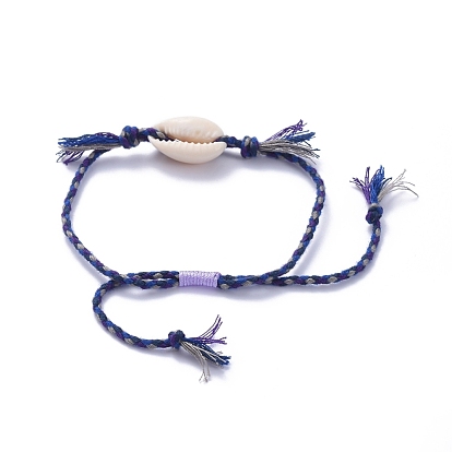Bracelets tressés, avec des perles de coquillage cauris naturelles, fil de nylon et cordon tressé en coton