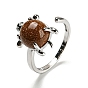 Открытое кольцо-манжета с черепахой из смешанного камня из натуральных и синтетических камней, платиновое латунное кольцо