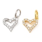 Rack Plating Brass Micro Pave Clear Cubic Zirconia Heart Charms, with Jump Ring, Long-Lasting Plated, Lead Free & Cadmium Free