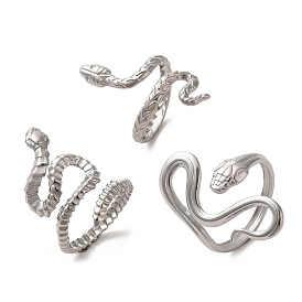 304 Stainless Steel Open Cuff Ring, Snake Shape