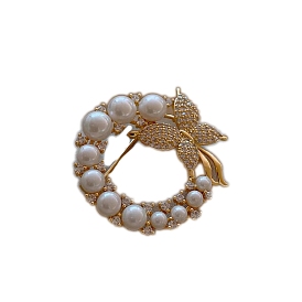 Alloy Rhinestone Brooch, with Plastic Imitation Pearl Beads