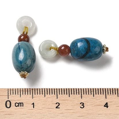 Pendentifs en forme de beignet en jadéite naturelle, Breloques ovales en pierre naturelle avec perles rondes en agate naturelle