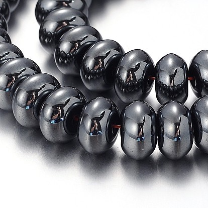 Perles rondelles d'hématite synthétique non magnétique perlées, 10x6mm, Trou: 1.5mm, Environ 68 pcs/chapelet, 15.7 pouce