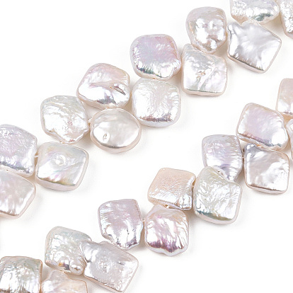 Hebras de cuentas de perlas keshi de perlas nucleadas naturales barrocas, perla cultivada de agua dulce, rombo, superior perforado
