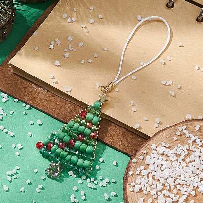 Decoraciones colgantes con cuentas de semillas de vidrio de navidad, adornos colgantes de hilo de nailon trenzado