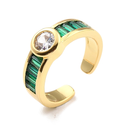 Зеленый кубический цирконий плоское круглое открытое кольцо-манжета для женщин, без кадмия, без никеля и без свинца