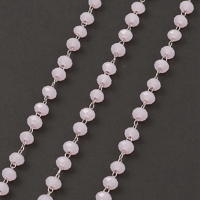 Glass Round Beaded Chain, with 304 Stainless Steel Findings, Unwelded, with Spool