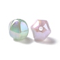 Placage uv perles en plastique abs irisées arc-en-ciel, hexagone rond