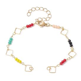 Fabrication de bracelets à maillons perlés en verre de losange, avec chaîne en acier inoxydable et fermoirs mousquetons, convient aux breloques de connecteur