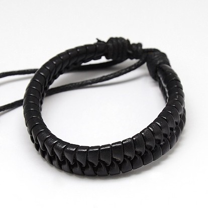Модные унисекс случайный стиль кожзаменитель и кожаные браслеты, с вощеной шнур, 58 мм